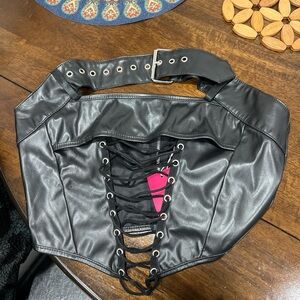 Edgy Black Lace-Up Corset Belt